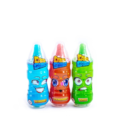 [040928] CANDY GANGS BOTTLE BETTY - BUTELECZKA Z LIZAKIEM. CUKIERKAMI I FASOLKAMI 25G 24szt/8disp